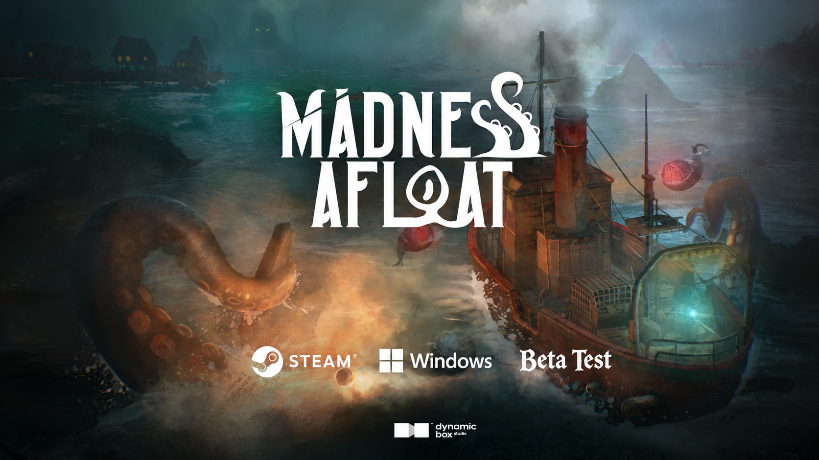 Madness Afloat steamship facing a monstrous shape on the open sea